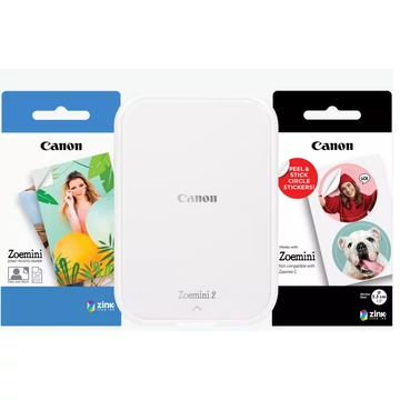 Canon ZOEMINI 2 Fotónyomtató Gyöngyházfehér + 5x7,6cm ZINK fotópapír 20 lap + 3.3 cm ZINK 10 lap körmatrica papír Canon ZOEMINI 2 Fotónyomtató Gyöngyházfehér + 5x7,6cm ZINK fotópapír 20 lap + 3.3 cm ZINK 10 lap körmatrica papír