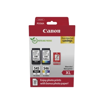 Canon PG-545XL (1x15 ml) + CL-546XL (1x13 ml) + 50 lap GP501 10x15 fényes fotópapír Multipack Canon PG-545XL (1x15 ml) + CL-546XL (1x13 ml) + 50 lap GP501 10x15 fényes fotópapír Multipack