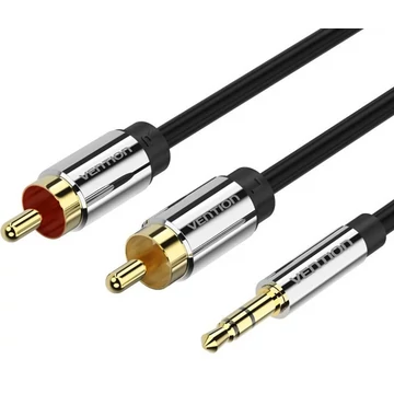 Vention 3.5mm jack/M -> 2*RCA/M,  (audio, aranyozott, fémház), 1,5m, kábel Vention 3.5mm jack/M -> 2*RCA/M,  (audio, aranyozott, fémház), 1,5m, kábel