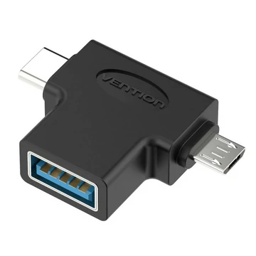 Vention USB 3.0 -> micro USB + USB-C , (fekete, hármas elosztó), adapter Vention USB 3.0 -> micro USB + USB-C , (fekete, hármas elosztó), adapter