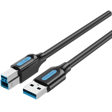 Vention USB-A 3.0/M -> USB-B/M, (PVC,fekete), 3m, kábel Vention USB-A 3.0/M -> USB-B/M, (PVC,fekete), 3m, kábel