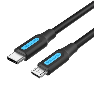 Vention USB-C 2.0/M ->  Micro B/M, 1,5m, (2A, fekete), kábel Vention USB-C 2.0/M ->  Micro B/M, 1,5m, (2A, fekete), kábel