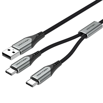 Vention USB-A/M -> 2*USB-C/M, 0,5m, (3A,60W), kábel Vention USB-A/M -> 2*USB-C/M, 0,5m, (3A,60W), kábel