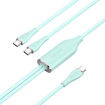 Vention USB-C 2.0/M -> 2*USB-C/M,  (5A,szilikon,zöld), 1,5m, kábel Vention USB-C 2.0/M -> 2*USB-C/M,  (5A,szilikon,zöld), 1,5m, kábel
