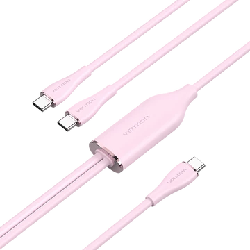 Vention USB-C 2.0/M -> 2*USB-C/M,  (5A,szilikon,pink), 1,5m, kábel Vention USB-C 2.0/M -> 2*USB-C/M,  (5A,szilikon,pink), 1,5m, kábel