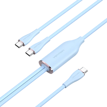 Vention USB-C 2.0/M -> 2*USB-C/M,  (5A,szilikon,kék), 1,5m, kábel Vention USB-C 2.0/M -> 2*USB-C/M,  (5A,szilikon,kék), 1,5m, kábel