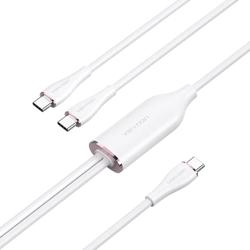 Vention USB-C 2.0/M -> 2*USB-C/M,  (5A,szilikon,fehér), 1,5m, kábel Vention USB-C 2.0/M -> 2*USB-C/M,  (5A,szilikon,fehér), 1,5m, kábel
