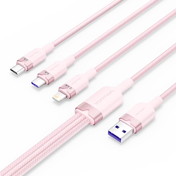 Vention USB-A 2.0/M -> USB-C/Lightning/Micro USB-B, 1,5m,(pink,6A,3in1), kábel Vention USB-A 2.0/M -> USB-C/Lightning/Micro USB-B, 1,5m,(pink,6A,3in1), kábel