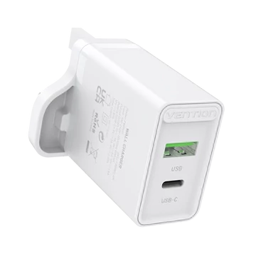 TÖLTŐ USB-A+C (2port, 18W/20W,fehér, UK csatlakozó), Vention TÖLTŐ USB-A+C (2port, 18W/20W,fehér, UK csatlakozó), Vention