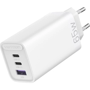 Vention USB-C+C+A (65W/30W/30W,  3-portos, fehér), töltő Vention USB-C+C+A (65W/30W/30W,  3-portos, fehér), töltő