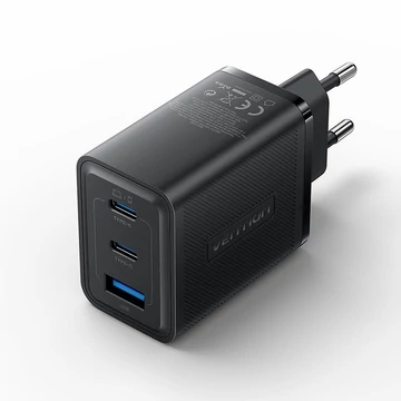 Vention USB-C+C+A (65W/65W/60W, 3-portos GaN, fekete), töltő Vention USB-C+C+A (65W/65W/60W, 3-portos GaN, fekete), töltő