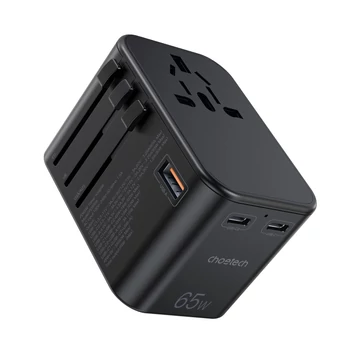 Choetech USB-C*2+A (65W, fekete, travel, US,UK,EU,AU), töltő Choetech USB-C*2+A (65W, fekete, travel, US,UK,EU,AU), töltő