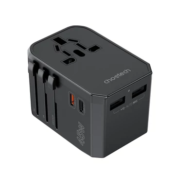 Choetech USB-C*2+A*2 (45W, fekete, travel, US,UK,EU,AU), töltő Choetech USB-C*2+A*2 (45W, fekete, travel, US,UK,EU,AU), töltő