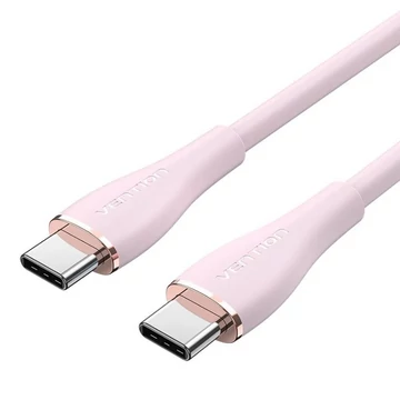 Vention USB-C 2.0/M -> USB-C 2.0/M, (5A,szilikon,pink), 1,5m, kábel Vention USB-C 2.0/M -> USB-C 2.0/M, (5A,szilikon,pink), 1,5m, kábel
