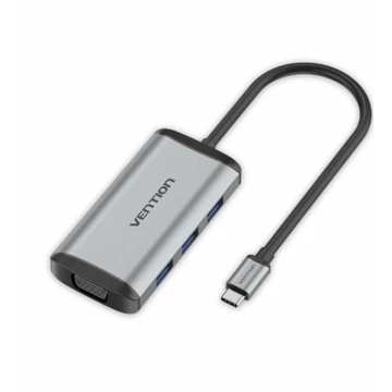 Vention USB-C -> HDMI/VGA/USB3.0*3/PD 0,15m, (szürke, fémszerű), Dokkoló Vention USB-C -> HDMI/VGA/USB3.0*3/PD 0,15m, (szürke, fémszerű), Dokkoló