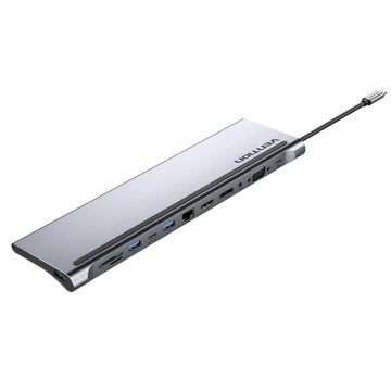 Vention USB-C -> DP/HDMI/VGA/USB-C Gen 1/USB 3.0x2/USB 2.0/RJ45/SD/TF/TRRS 3.5mm/PD, 0,25m (12 az 1-ben, szürke aluminum ötvözet), Dokkoló Vention USB-C -> DP/HDMI/VGA/USB-C Gen 1/USB 3.0x2/USB 2.0/RJ45/SD/TF/TRRS 3.5mm/PD, 0,25m (12 az 1-ben, szürke aluminum ötvözet), Dokkoló