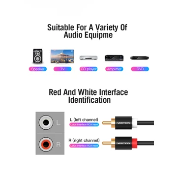 Vention 2*RCA/M -> 2*RCA/M , (audio,fekete), 1,5m, kábel Vention 2*RCA/M -> 2*RCA/M , (audio,fekete), 1,5m, kábel