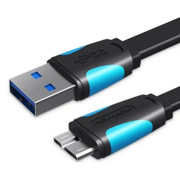 Vention USB-A 3.0/M -> Micro USB-B,  ( lapos,fekete),  0,2m, kábel Vention USB-A 3.0/M -> Micro USB-B,  ( lapos,fekete),  0,2m, kábel