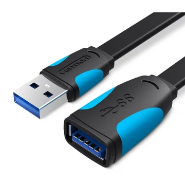 Vention USB 3.0,  (hosszabbító, lapos, fekete), 2m, kábel Vention USB 3.0,  (hosszabbító, lapos, fekete), 2m, kábel