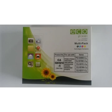 Utángyártott CANON CLI-521 Tintapatron Multipack BKCMY 5 db-os  ECOPIXEL Utángyártott CANON CLI-521 Tintapatron Multipack BKCMY 5 db-os  ECOPIXEL