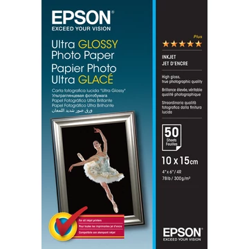 Epson ultra fényes fotópapír (10x15,  50 lap, 300g) Epson ultra fényes fotópapír (10x15,  50 lap, 300g)