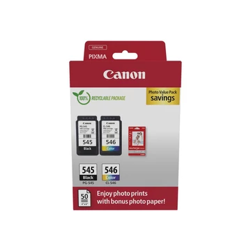 Canon PG-545 (1x8 ml) + CL-546 (1x8 ml) + 50 lap GP501 10x15 fényes fotópapír  Multipack Canon PG-545 (1x8 ml) + CL-546 (1x8 ml) + 50 lap GP501 10x15 fényes fotópapír  Multipack