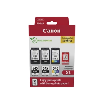 Canon PG-545XLx2 (2x15 ml) + CL-546XL (1x13 ml) + 50 lap GP501 10x15 fényes fotópapír Multipack Canon PG-545XLx2 (2x15 ml) + CL-546XL (1x13 ml) + 50 lap GP501 10x15 fényes fotópapír Multipack