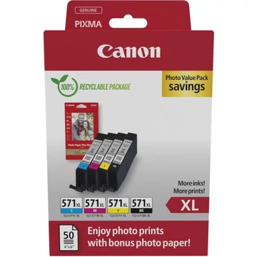 Canon CL-571XL Bk/C/M/Y (4x11ml) Tintapatron + 50 lap PP201 10x15 fényes fotópapír  Multipack Canon CL-571XL Bk/C/M/Y (4x11ml) Tintapatron + 50 lap PP201 10x15 fényes fotópapír  Multipack