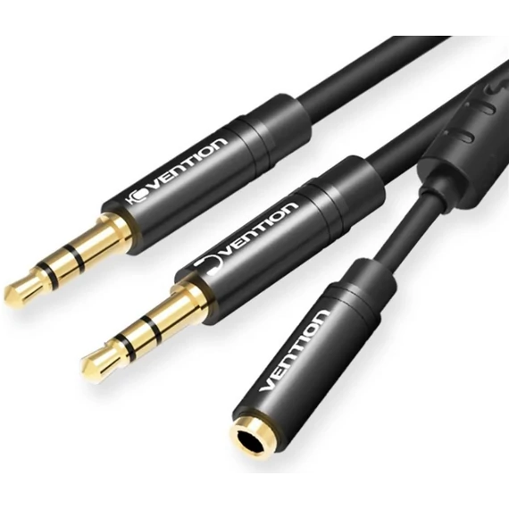 Vention 2*3.5mm jack/M -> 3.5mm jack/F,  (stereo splitter, fekete), 0,3m, kábel