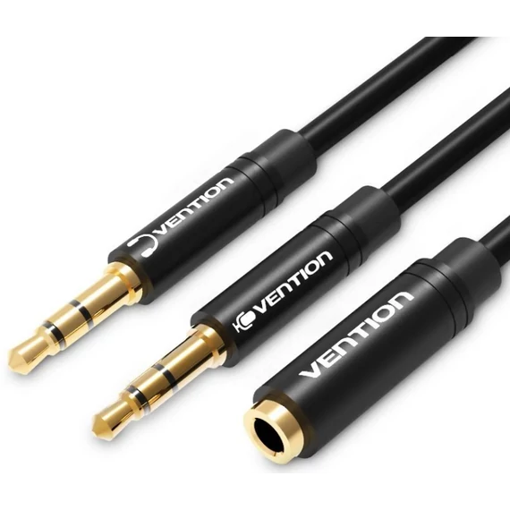 Vention 2*3.5mm jack/M -> 3.5mm jack/F, (ABS, audio, fekete), 0,3m, kábel