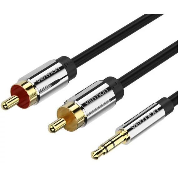 Vention 3.5mm jack/M -> 2*RCA/M, (audio, aranyozott, fémház), 1m, kábel