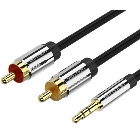 Vention 3.5mm jack/M -> 2*RCA/M,  (audio, aranyozott, fémház), 2m, kábel
