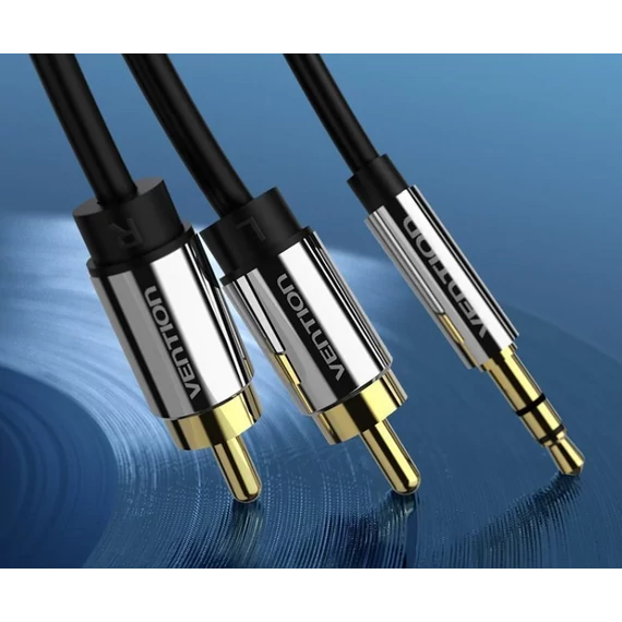 Vention 3.5mm jack/M -> 2*RCA/M,  (audio, aranyozott, fémház), 5m, kábel
