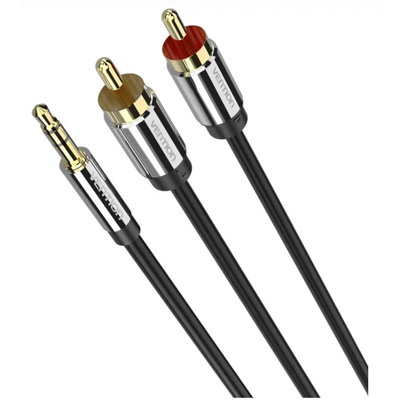 Vention 3.5mm jack/M -> 2*RCA/M,  (audio, aranyozott, fémház), 10m, kábel