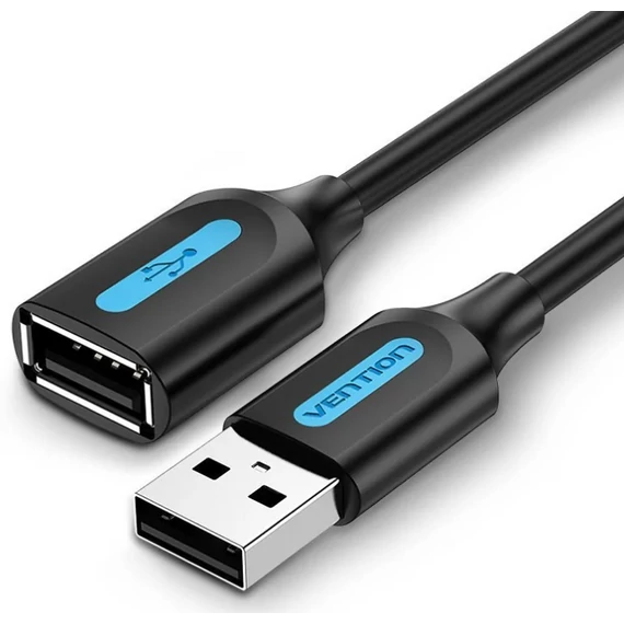 Vention USB-A 2.0/M -> USB-A 2.0/F  (hosszabbító, PVC fekete), 0,5m, kábel