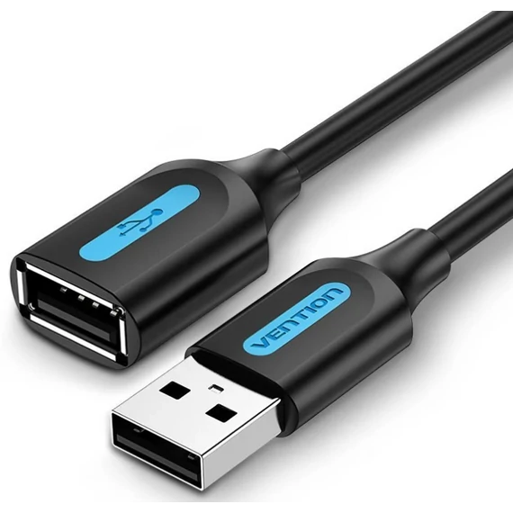 Vention USB-A 2.0/M -> USB-A 2.0/F, (hosszabbító, PVC fekete), 1m,  kábel