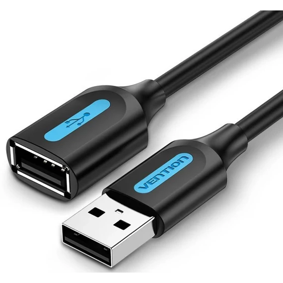 Vention USB-A 2.0/M -> USB-A 2.0/F  (hosszabbító, PVC fekete) , 1,5m, kábel
