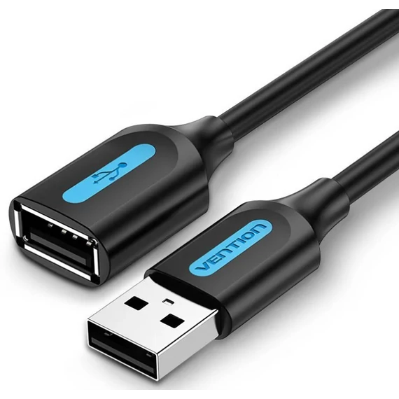Vention USB-A 2.0/M -> USB-A 2.0/F  (hosszabbító, PVC fekete), 3m, kábel