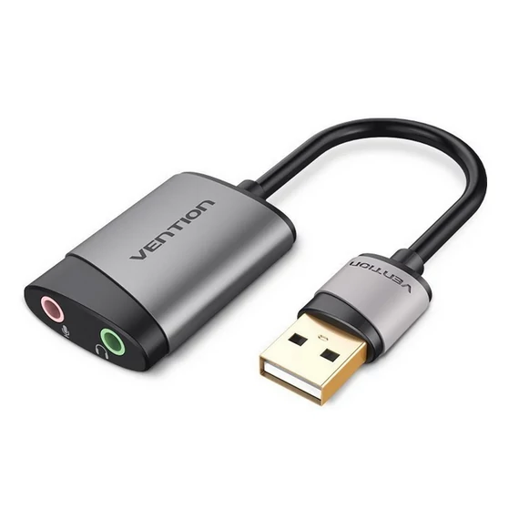 Vention USB 2.0 -> 3.5mm/F (külső, szürke, OMTP-CTIA), 0,15m,  hangkártya