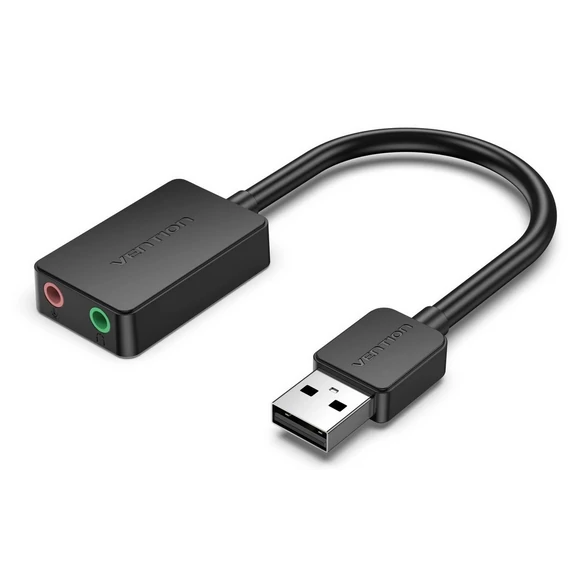Vention USB-A 2.0/M -> 2*3.5mm/F (külső, fekete), 0,15m, hangkártya