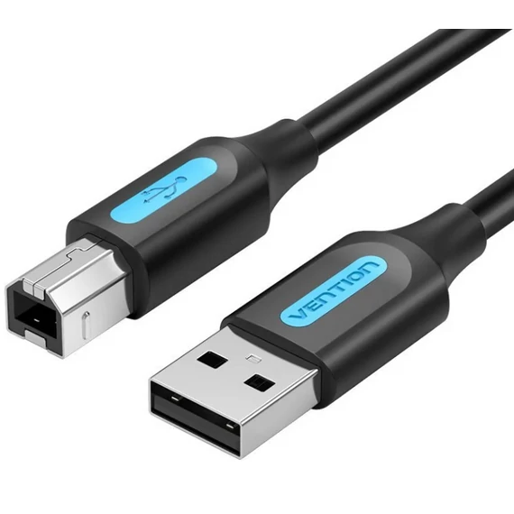 Vention USB-A 2.0/M -> USB-B/M, (PVC, fekete, nyomtatókábel, printerkábel), 1m, kábel