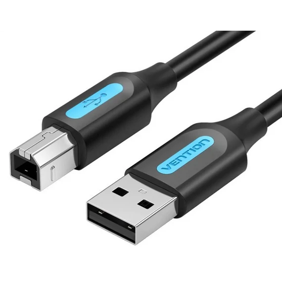 Vention USB-A 2.0/M -> USB-B/M, (PVC, fekete, nyomtatókábel, printerkábel), 2m, kábel
