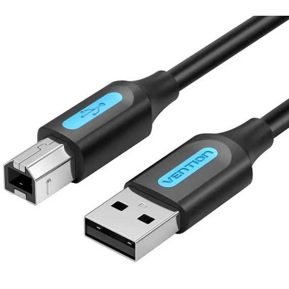 Vention USB-A 2.0/M -> USB-B/M, (PVC, fekete, nyomtatókábel, printerkábel), 5m, kábel