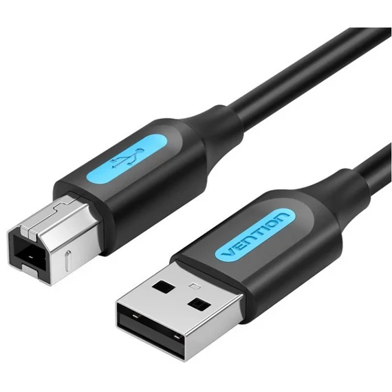 Vention USB-A 2.0/M -> USB-B/M,  (PVC, fekete, nyomtatókábel, printerkábel), 10m, kábel