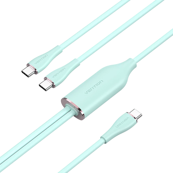 Vention USB-C 2.0/M -> 2*USB-C/M,  (5A,szilikon,zöld), 1,5m, kábel