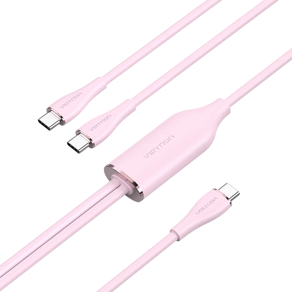 Vention USB-C 2.0/M -> 2*USB-C/M,  (5A,szilikon,pink), 1,5m, kábel