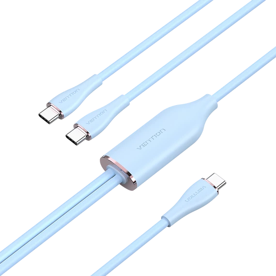 Vention USB-C 2.0/M -> 2*USB-C/M,  (5A,szilikon,kék), 1,5m, kábel