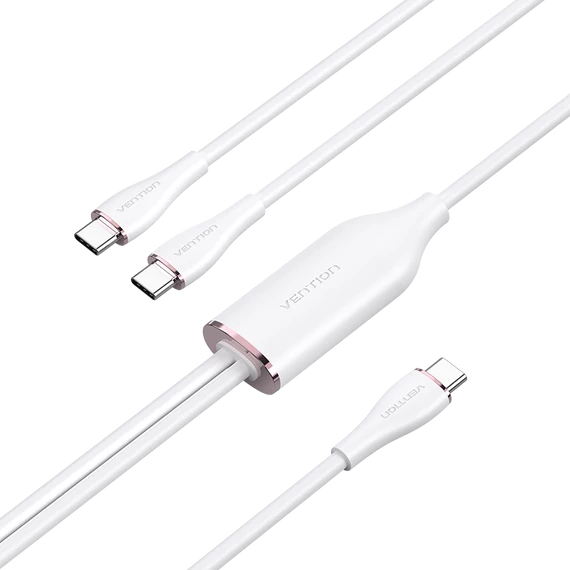 Vention USB-C 2.0/M -> 2*USB-C/M,  (5A,szilikon,fehér), 1,5m, kábel