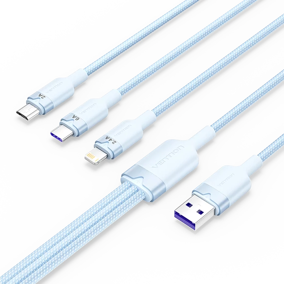 Vention USB-A 2.0/M -> USB-C/Lightning/Micro USB-B, 1,5m,(blue,6A,3in1), kábel
