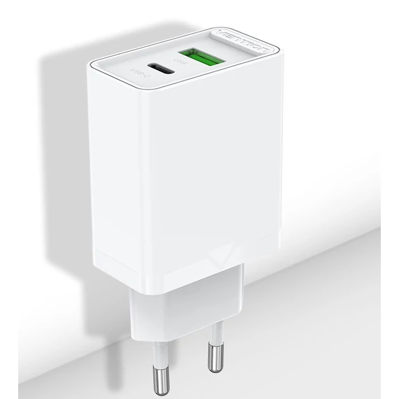 Vention USB-A+C (2port, 18W/20W,fehér), töltő